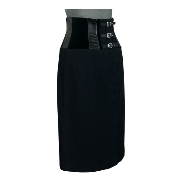 Women Skirt MARIA GRAZIA SEVERI Italian Black Bustier Skirt Front Slit MidiSkirt - Picture 4 of 7